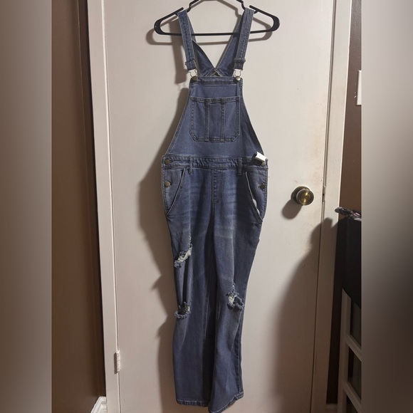 Blue Denim Ripped Overalls - Picture 1 of 2